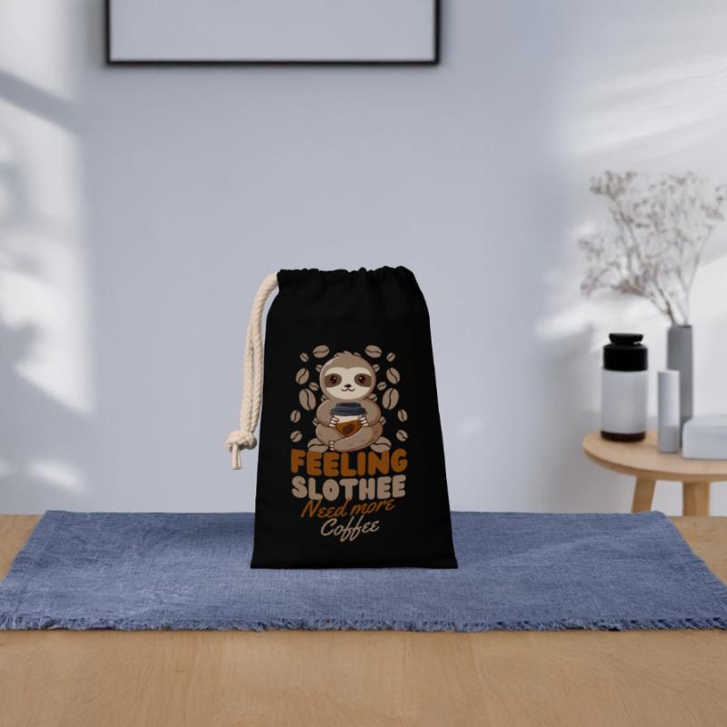 Sloth Coffee Cafe Sloth needs coffee Closable cotton gift bag (14x20cm)