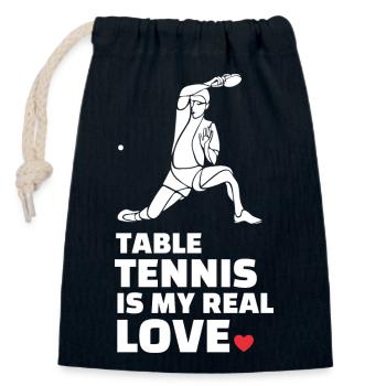 J’adore le tennis de table - Sac cadeau en coton avec cordon (14 x 20 cm) - bleu marine - Devant