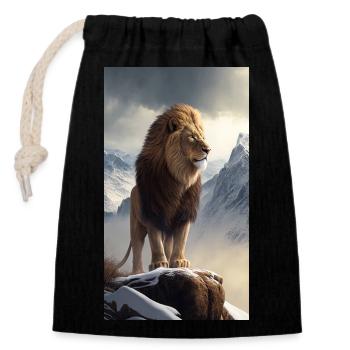 Lion - Verschließbarer Geschenkbeutel aus Baumwolle (14x20cm) - Schwarz - Vorne