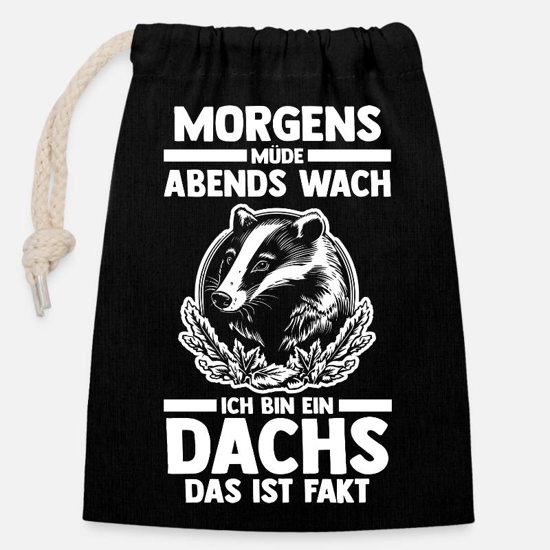 Tiermotiv Dachs - Verschließbarer Geschenkbeutel aus Baumwolle (14x20cm) - Schwarz