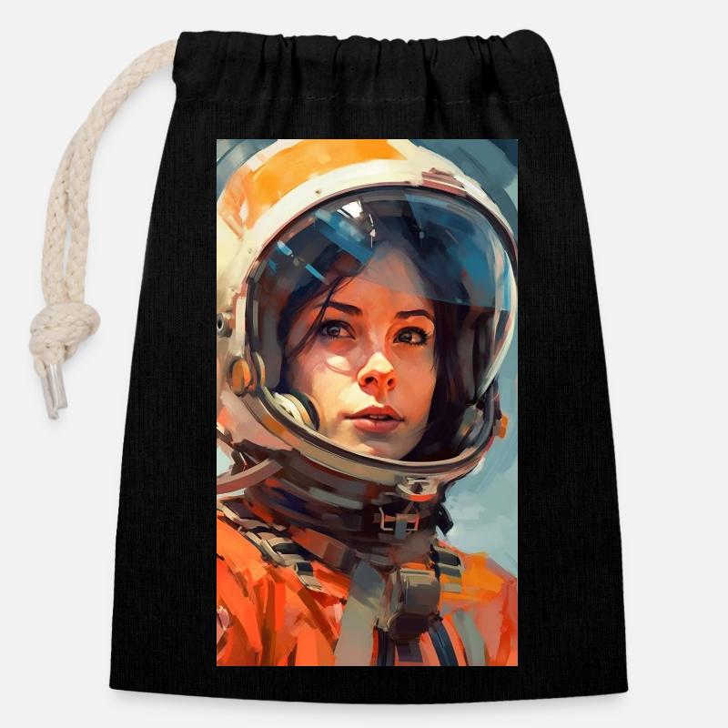 Fille de l’espace - Sac cadeau en coton avec cordon (14 x 20 cm) - noir