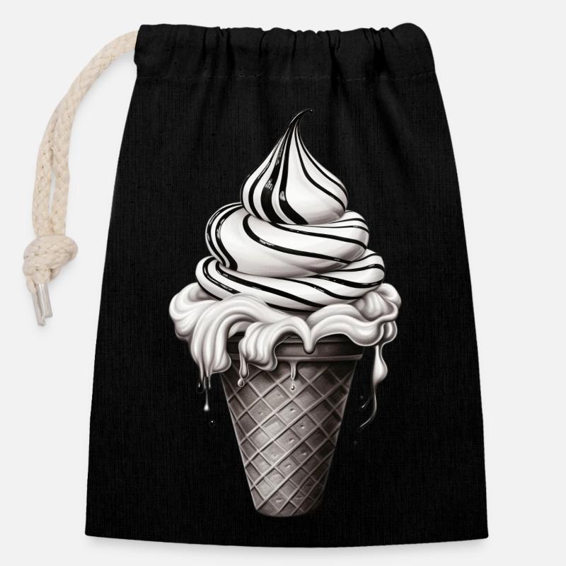 Eiscreme - Verschließbarer Geschenkbeutel aus Baumwolle (14x20cm) - Schwarz