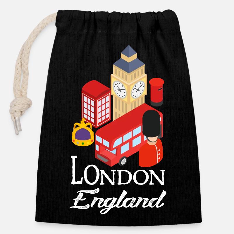 London England - Verschließbarer Geschenkbeutel aus Baumwolle (14x20cm) - Schwarz
