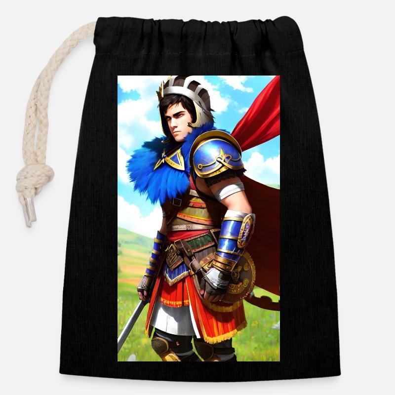 Gladiateur chevalier multicolor - Sac cadeau en coton avec cordon (14 x 20 cm) - noir