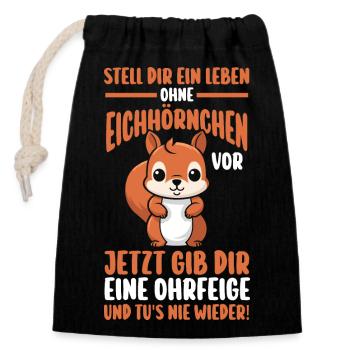 Eichhörnchen - Verschließbarer Geschenkbeutel aus Baumwolle (14x20cm) - Schwarz - Vorne