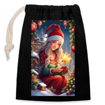 Season's Greetings - Closable cotton gift bag (14x20cm) - black - Front