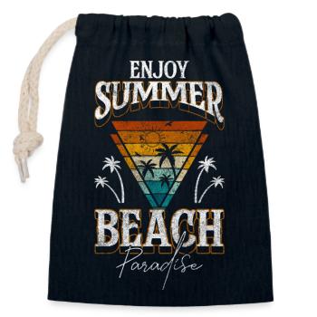 Vacances, Vagues, Surf, Voyage - Sac cadeau en coton avec cordon (14 x 20 cm) - bleu marine - Devant