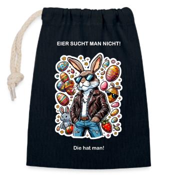 Le lapin de Pâques a des œufs - Sac cadeau en coton avec cordon (14 x 20 cm) - bleu marine - Devant