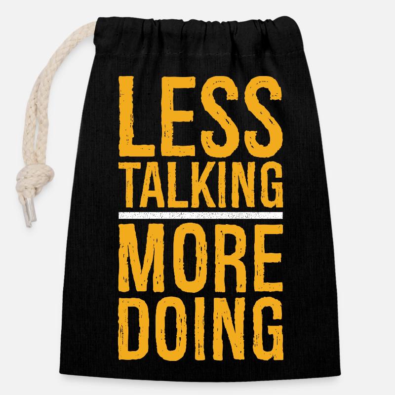 less talking more doing funny - Closable cotton gift bag (14x20cm) - black