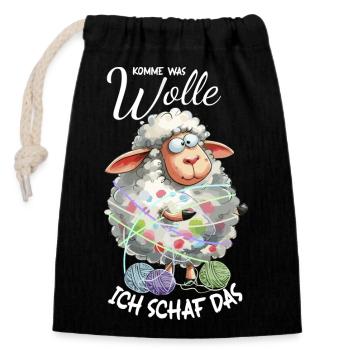 Komme was Wolle ich Schaf das lustiger Spruch Wort - Verschließbarer Geschenkbeutel aus Baumwolle (14x20cm) - Schwarz - Vorne