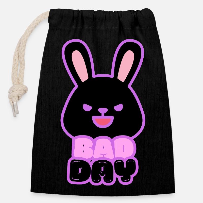 Mauvais jour lapin - Sac cadeau en coton avec cordon (14 x 20 cm) - noir
