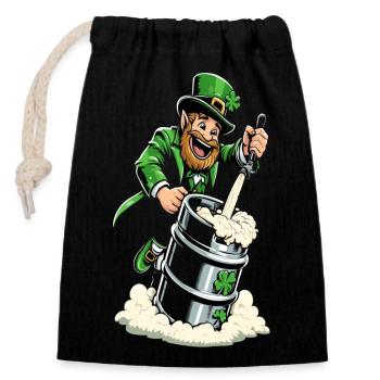 Leprechaun (Irish leprechaun) taps beer - Closable cotton gift bag (14x20cm) - black - Front