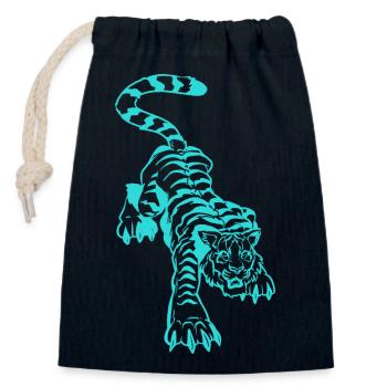 Tigre et éclairs sous les pattes (monochrome bleue - Sac cadeau en coton avec cordon (14 x 20 cm) - bleu marine - Devant