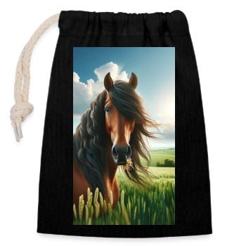 Braunes Pferd - Verschließbarer Geschenkbeutel aus Baumwolle (14x20cm) - Schwarz - Vorne