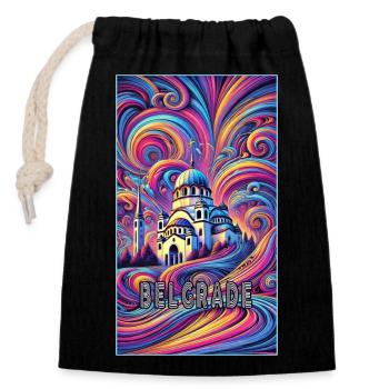 Belgrad Serbien Panorama Design - Verschließbarer Geschenkbeutel aus Baumwolle (14x20cm) - Schwarz - Vorne