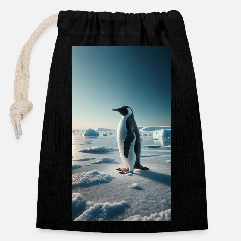 Pinguin - Verschließbarer Geschenkbeutel aus Baumwolle (14x20cm) - Schwarz