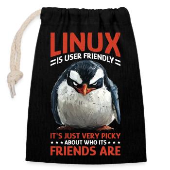 Linux Is User-Friendly Just Picky About Friends - Verschließbarer Geschenkbeutel aus Baumwolle (14x20cm) - Schwarz - Vorne