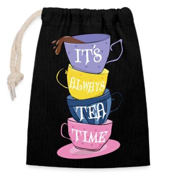 C’est toujours l’heure du thé - Sac cadeau en coton avec cordon (14 x 20 cm) - noir - Devant