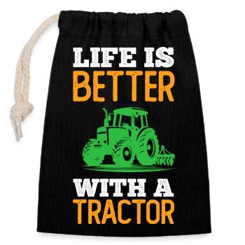 Tractor tractor - Closable cotton gift bag (14x20cm) - black - Front