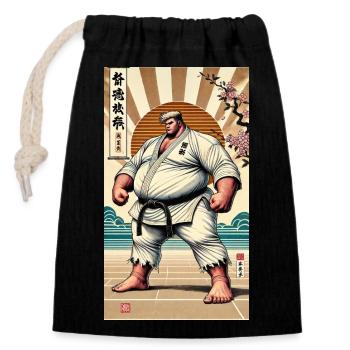 Karate MEISTER - Verschließbarer Geschenkbeutel aus Baumwolle (14x20cm) - Schwarz - Vorne