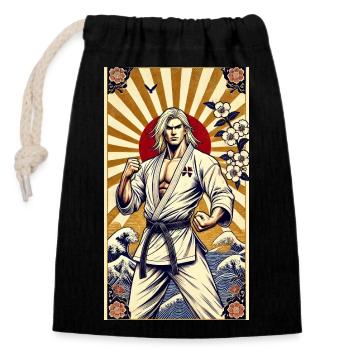 Karate MEISTER - Verschließbarer Geschenkbeutel aus Baumwolle (14x20cm) - Schwarz - Vorne