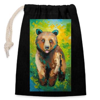 Bear Painting Bär Gemälde - Closable cotton gift bag (14x20cm) - black - Front