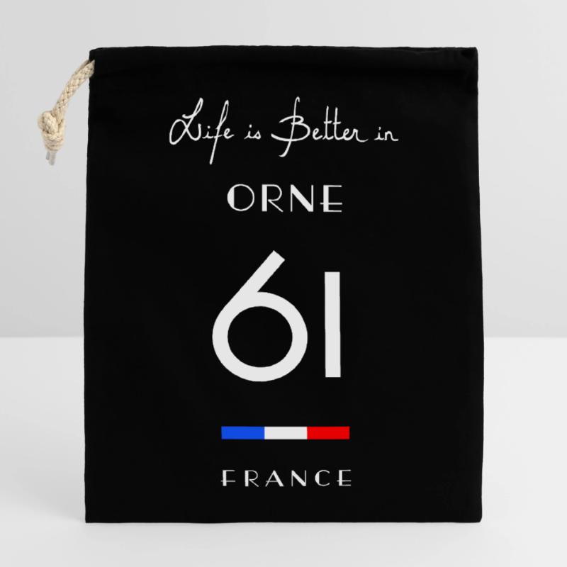 Das Leben ist besser in ORNE Nummer 61 Normandie Verschließbarer Geschenkbeutel aus Baumwolle (14x20cm)