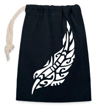 Plume blanche de l'oiseau - Sac cadeau en coton avec cordon (14 x 20 cm) - bleu marine - Devant