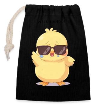I Will Handle It – Crying Chick mit Brille - Verschließbarer Geschenkbeutel aus Baumwolle (14x20cm) - Schwarz - Vorne