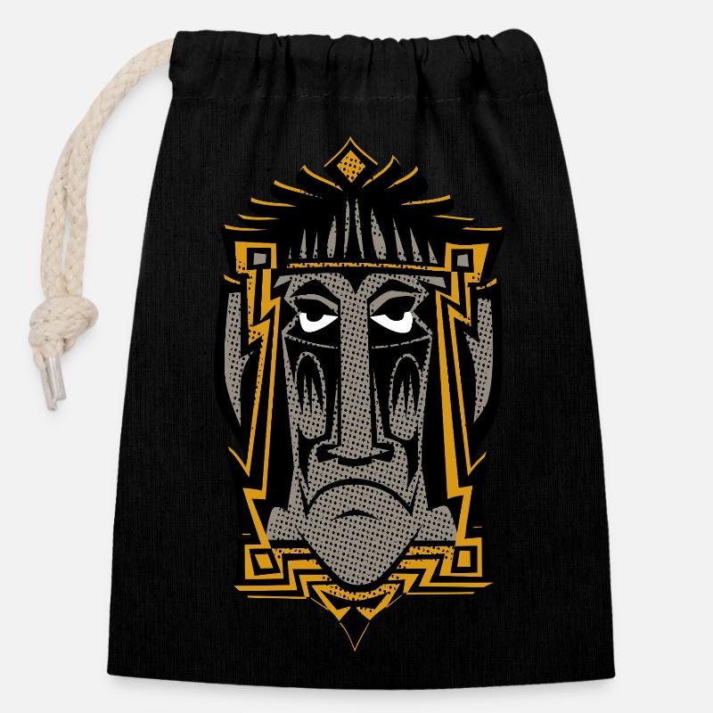 Tiki Moai Maske Aloha cool retro Schutzgeist - Verschließbarer Geschenkbeutel aus Baumwolle (14x20cm) - Schwarz