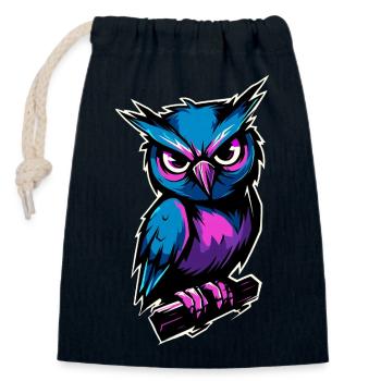 blue purple owl :) - Closable cotton gift bag (14x20cm) - navy - Front