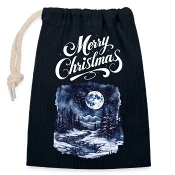 Merry Christmas Forest Landscape Moon Firs - Closable cotton gift bag (14x20cm) - navy - Front