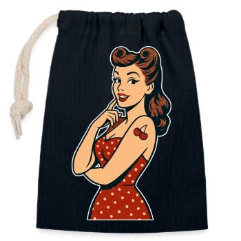 Rockabilly Pin-Up Victory Rolls Retro Gift - Closable cotton gift bag (14x20cm) - navy - Front