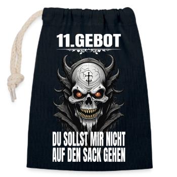 11. Gebot: Du sollst mir nicht auf den Sack gehen - Verschließbarer Geschenkbeutel aus Baumwolle (14x20cm) - Navy - Vorne