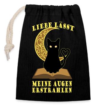 Chat romantique du livre de la lune - Sac cadeau en coton avec cordon (14 x 20 cm) - noir - Devant