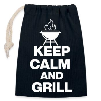 RESTEZ CALME ET GRILLEZ, GRILLEZ AU FEU GRILLEZ LA VIANDE DE FÊTE - Sac cadeau en coton avec cordon (14 x 20 cm) - bleu marine - Devant