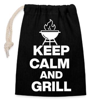 RESTEZ CALME ET GRILLEZ, GRILLEZ AU FEU GRILLEZ LA VIANDE DE FÊTE - Sac cadeau en coton avec cordon (14 x 20 cm) - noir - Devant