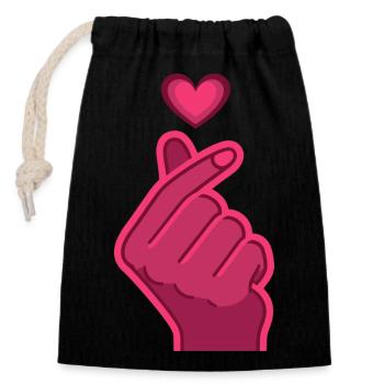 Kpop Finger Heart Coréen Pop Cute Love Korea Music - Sac cadeau en coton avec cordon (14 x 20 cm) - noir - Devant