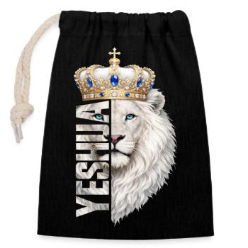 Lion de Juda, roi Jésus, fils de Yahvé, chrétien - Sac cadeau en coton avec cordon (14 x 20 cm) - noir - Devant