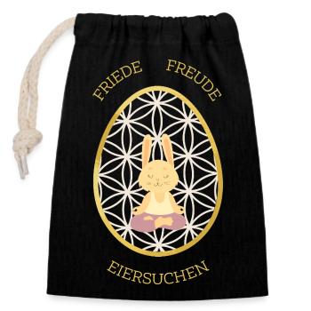 Friede Freude Eiersuchen - Yoga Osterhase - Verschließbarer Geschenkbeutel aus Baumwolle (14x20cm) - Schwarz - Vorne