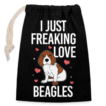 J’adore les beagles – Hundeliebe - Sac cadeau en coton avec cordon (14 x 20 cm) - noir - Devant