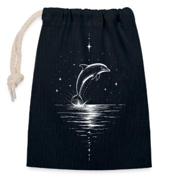 Dolphin Night Sea Star Motif - Closable cotton gift bag (14x20cm) - navy - Front