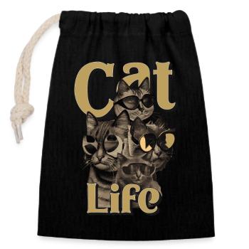 Cat Life - Funny Cat Gangster Design - Closable cotton gift bag (14x20cm) - black - Front
