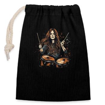 Drummer Girl Woman - Verschließbarer Geschenkbeutel aus Baumwolle (14x20cm) - Schwarz - Vorne