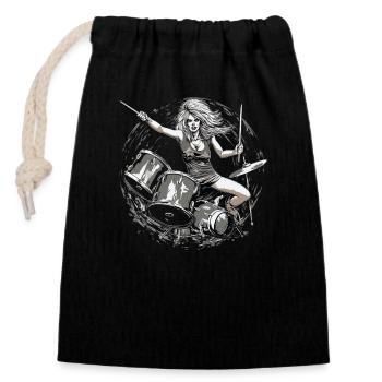 Drummer Girl - Verschließbarer Geschenkbeutel aus Baumwolle (14x20cm) - Schwarz - Vorne