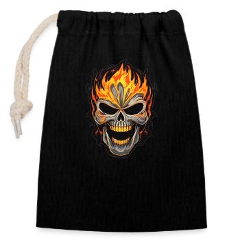 Totenkopf Feuer - Verschließbarer Geschenkbeutel aus Baumwolle (14x20cm) - Schwarz - Vorne