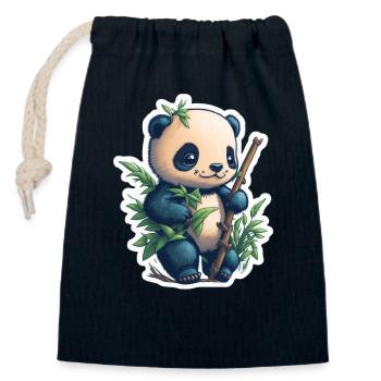 Cute Panda with Bamboo - Verschließbarer Geschenkbeutel aus Baumwolle (14x20cm) - Navy - Vorne