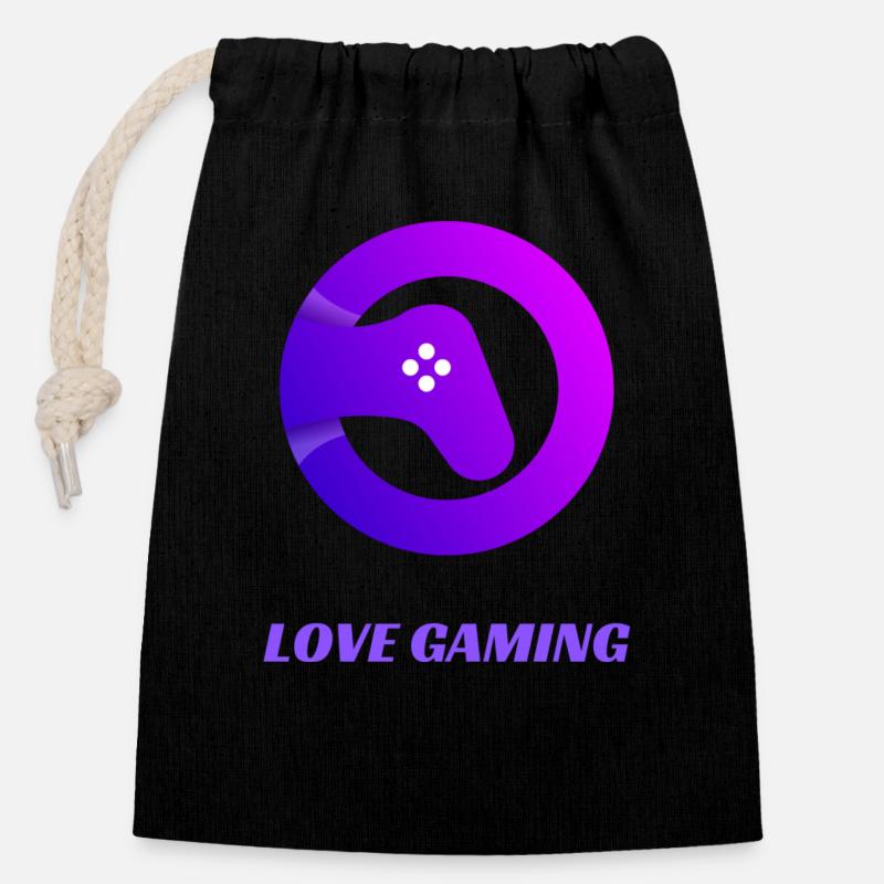 LIEBE GAMING - Verschließbarer Geschenkbeutel aus Baumwolle (14x20cm) - Schwarz