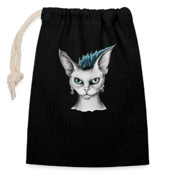 katze mit punk frisur - Verschließbarer Geschenkbeutel aus Baumwolle (14x20cm) - Schwarz - Vorne