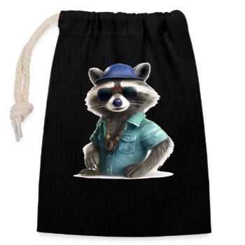 Cool Raccoon 2 - Sac cadeau en coton avec cordon (14 x 20 cm) - noir - Devant